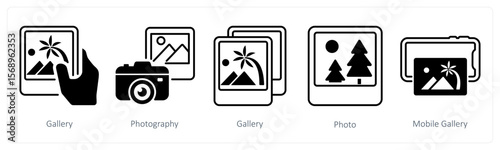 A set of 5 mix icons as gallery, photography, mobile gallery