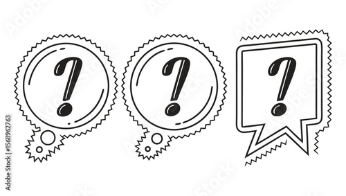 Question Mark Icons in Decorative Speech Bubbles Black and White.