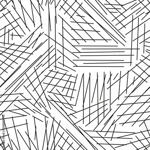 Abstract Black and White Hand Drawn Line Pattern – Seamless Geometric Sketch Background for Fabric, Wallpaper, and Digital Use