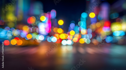 Blurred, colorful lights in the city at night, a defocused bokeh background with space for design and the concept of urban life.