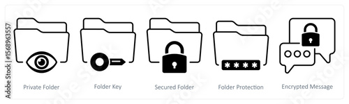 A set of 5 mix icons as private folder, folder key, secured folder