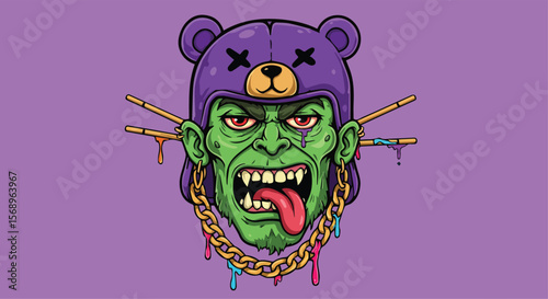 Crazy Monster Character with Helmet and Chain