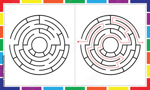 Circle Maze Puzzle for Kids Printable Activity Page, Fun Circular Maze Game for Children Learning Activity