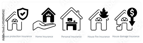 A set of 5 mix icons as house protection insurance, home insurance, personal insurance