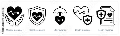 A set of 5 mix icons as medical insurance, health insurance, life insurance