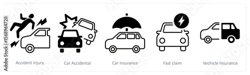 A set of 5 mix icons as accident injury, car accidental, car insurance
