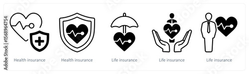 A set of 5 mix icons as health insurance, life insurance, insurance
