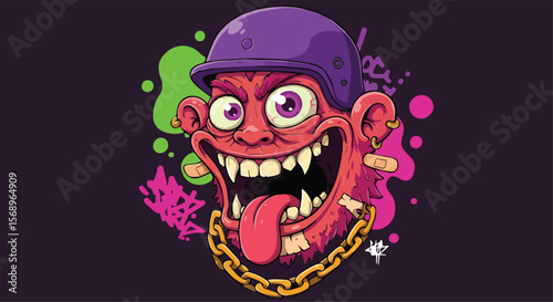Crazy Monster Character with Helmet and Chain