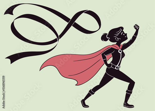 Empowered Superhero Woman with Cape and Ribbon Against Starry Background Silhouette determined superheroine silhouette style wearing