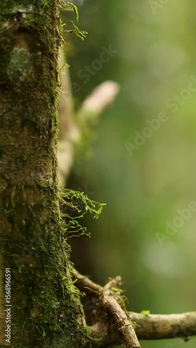 Moss-Covered Branch in Lush Forest Setting