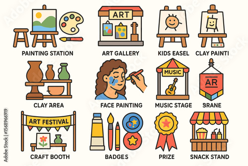 Art festival attractions featuring painting, music, and creative workshops