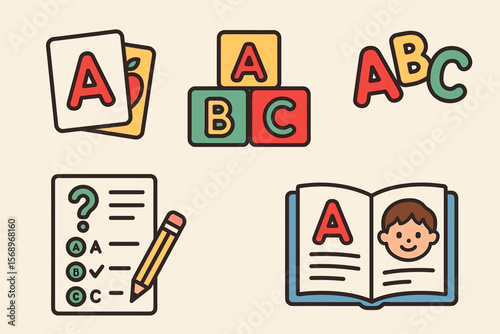 Colorful alphabet learning tools with blocks and book for children