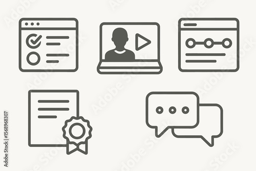 Simplified icons for online learning and communication tools
