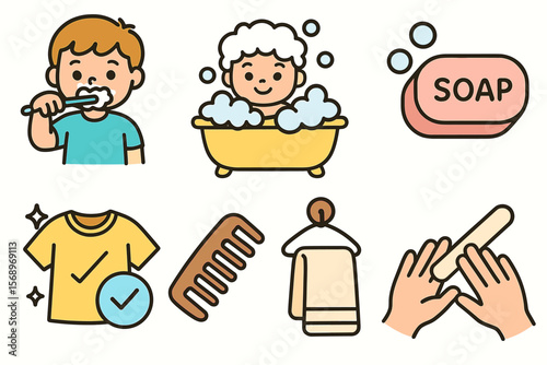 Hygiene routine for kids: brushing, bathing, and grooming illustrated guide