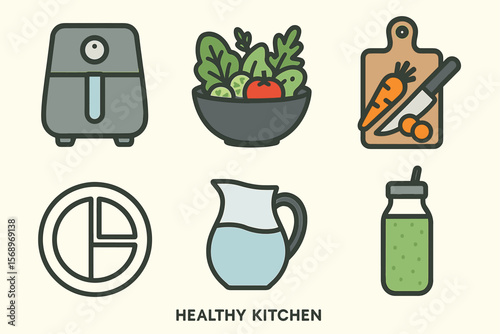 Kitchen essentials for healthy cooking with air fryer and vegetables