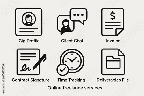 Online freelance services icons for gigs and client management
