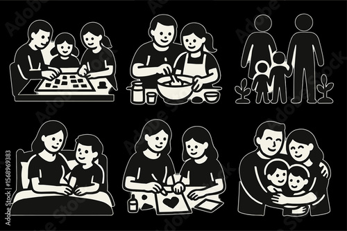 Family activities: caucasian adults and children engaging in fun and creative bonding moments