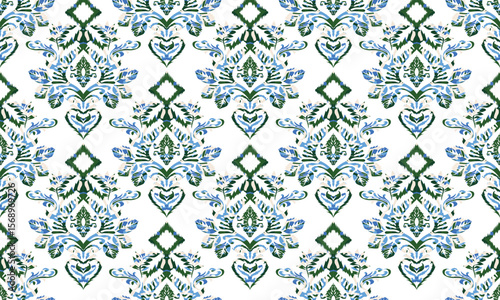 Hand draw Ikat floral paisley embroidery.Ikat ethnic oriental pattern traditional.great for background ,curtain, carpet, wallpaper, clothing, wrapping,batik,clothing or decorations.Vector illustration