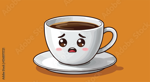 Cute Kawaii Coffee Cup with Surprised Expression