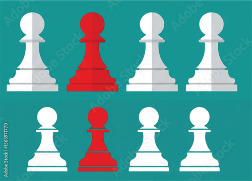 Red and white chess pawn unique flat design set