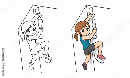 woman training on climbing wall coloring page for kids
