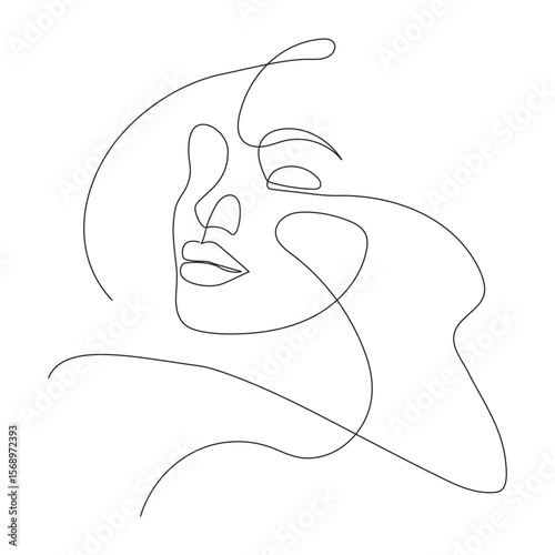 Single continuous line drawing beautiful aesthetic portrait woman abstract face.