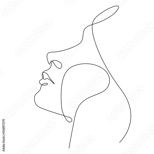 Single continuous line drawing beautiful aesthetic portrait woman abstract face.