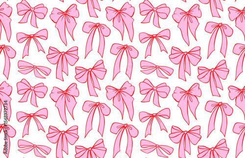 Flirtatious coquette bow seamless pattern in pretty pink - cute vintage ribbon repeat for girly backgrounds