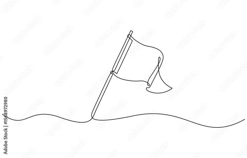 Obraz premium One line drawing of a flag. Editable continuous line. Vector illustration, Modern minimalistic design in continuous line art style, perfect for creative projects, print materials and educational.