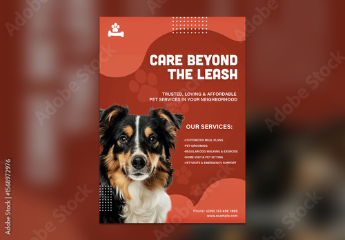Pet Care Flyer Template – Dog Grooming, Sitting & Walking Services Poster, A4 Format

