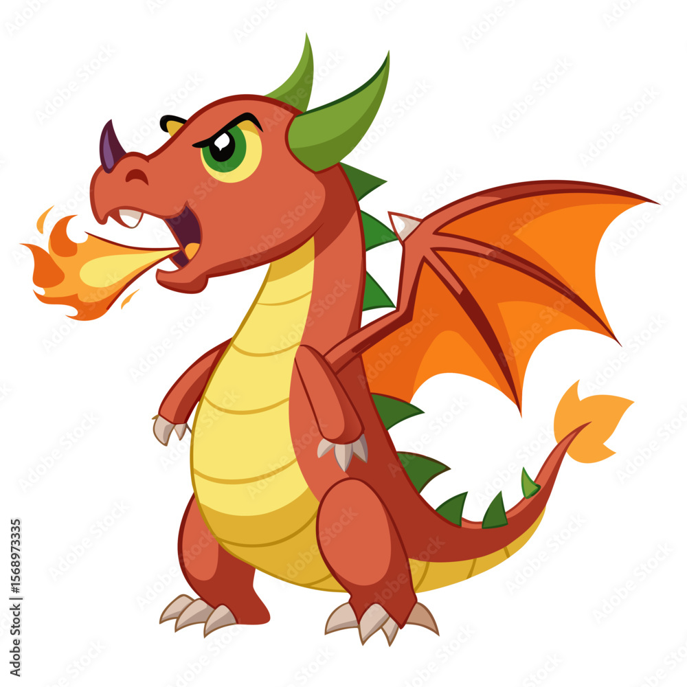 Fototapeta premium dragon-cartoon-vector-breathing-fire--white