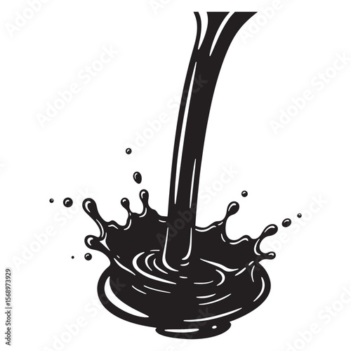 Dynamic illustration of flowing liquid creating a splash effect in bold black and white
