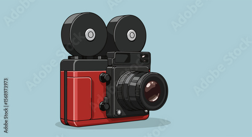 Vintage Film Camera Vector Illustration on Blue Background