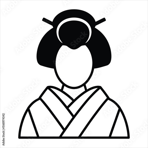 Traditional Japanese Geisha, Kyoto, Illustration, Minimalist Style, Portrait View, Heritage Concept