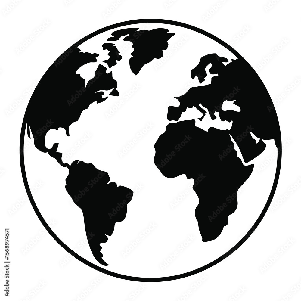 Obraz premium Simple Black and White World Map Illustration - Global Icon