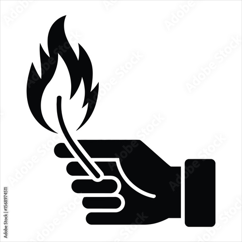 Hand with Matchstick Creating Flame in Minimalist Style
