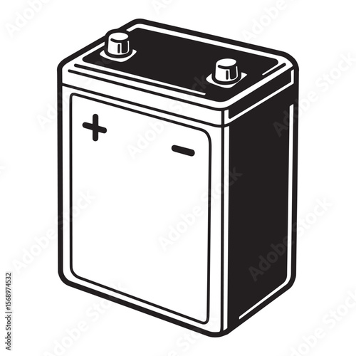 Simple black and white illustration of a car battery representing power and energy