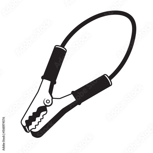 Simple black and white illustration of a battery charger clamp or jumper cable clip