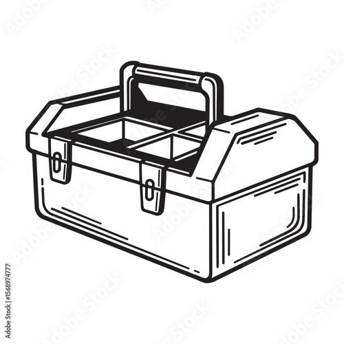 Simple black and white outline illustration of a toolbox for construction and repair projects