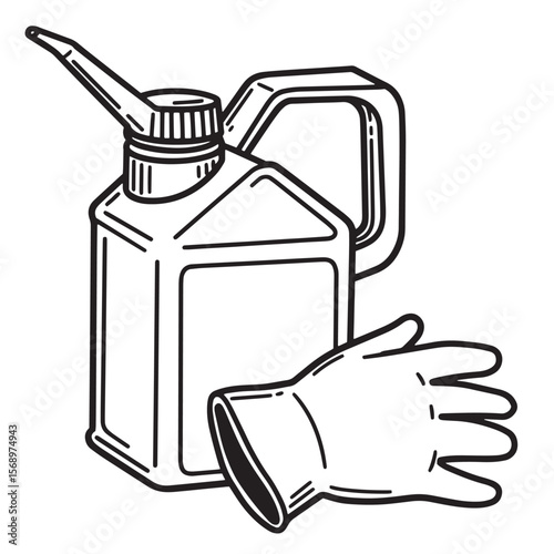Simple illustration of an oil can with gloves concept for automotive industry safety