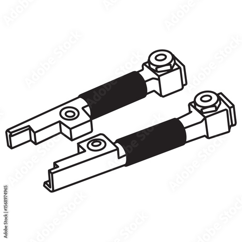 Two black and white vector illustrations of automotive suspension linkage components