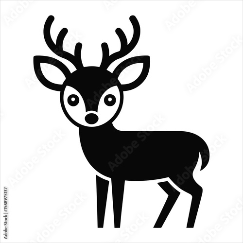 Adorable Cartoon Deer Illustration Simple Black and White Vector Graphic