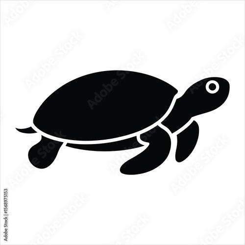 Elegant Black Silhouette of a Turtle Vector Illustration