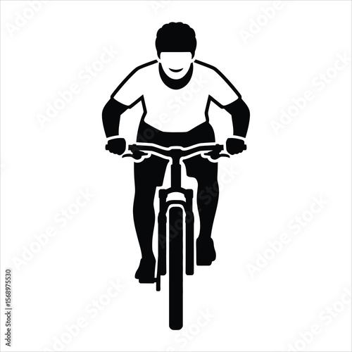 Mountain Biker Icon Black and White Vector Illustration
