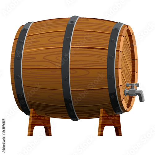 Cartoon wooden barrel. Oak container for storage of wine, beer, whiskey