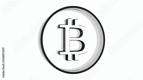 Bitcoin symbol in a circle with a drop shadow effect on a white background illustration style art