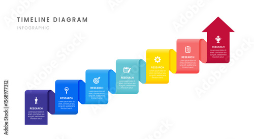 Business roadmap timeline infographic with 7 milestones elements, diagram, arrow, and icon, vector.