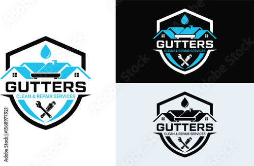 house roof gutter logo design. home pipe installation vector