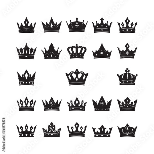 Twenty Five Black Crown Silhouettes Various Designs Royal Monarchical Symbols