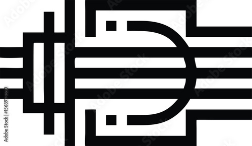 Abstract representation of a cable connector with multiple wires in black and white style